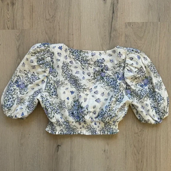 & Other Stories Blue Floral Puff Sleeve Blouse - Picture 3 of 8